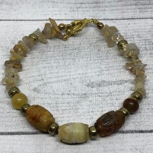 Artisan made natural stone/gemstone boho style bracelet unisex large size wrist